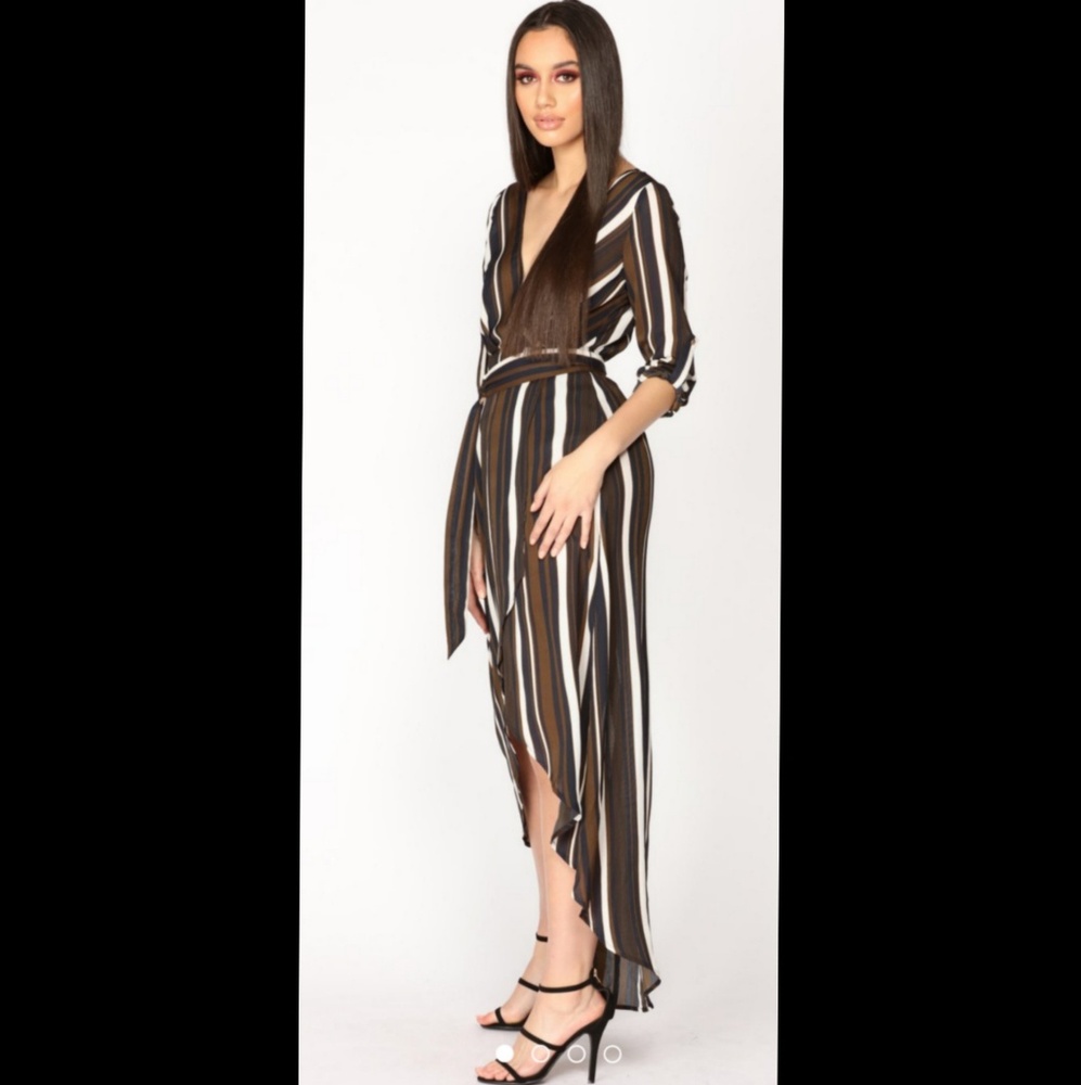 Stripped vneck dress - Picture 2 of 8